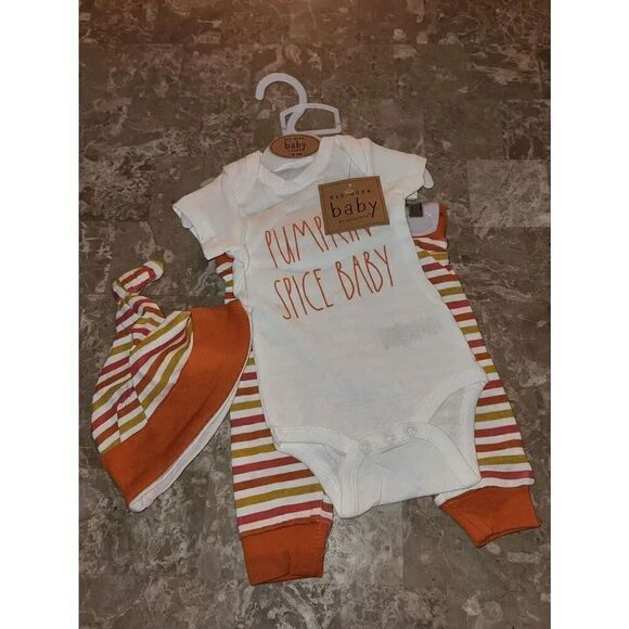 Rae Dunn PUMPKIN SPICE BABY 3 Outfit For Fall  PIECE 0-3 month - Picture 1 of 3